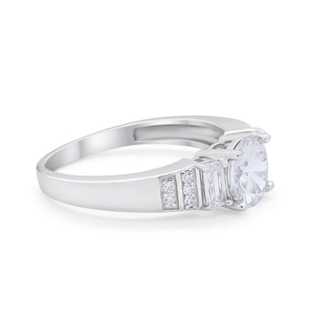 Art Deco Wedding Ring Three Stone Simulated CZ 925 Sterling Silver